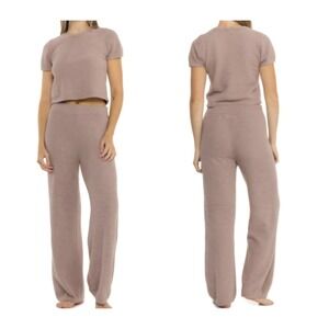 Cupcakes And Cashmere 2pc Teddy Cozy Loungewear Fleece Shirt Wide Leg L Mushroom